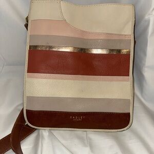 RADLEY LONDON Cream and Brown Crossbody Bag with Striped Design